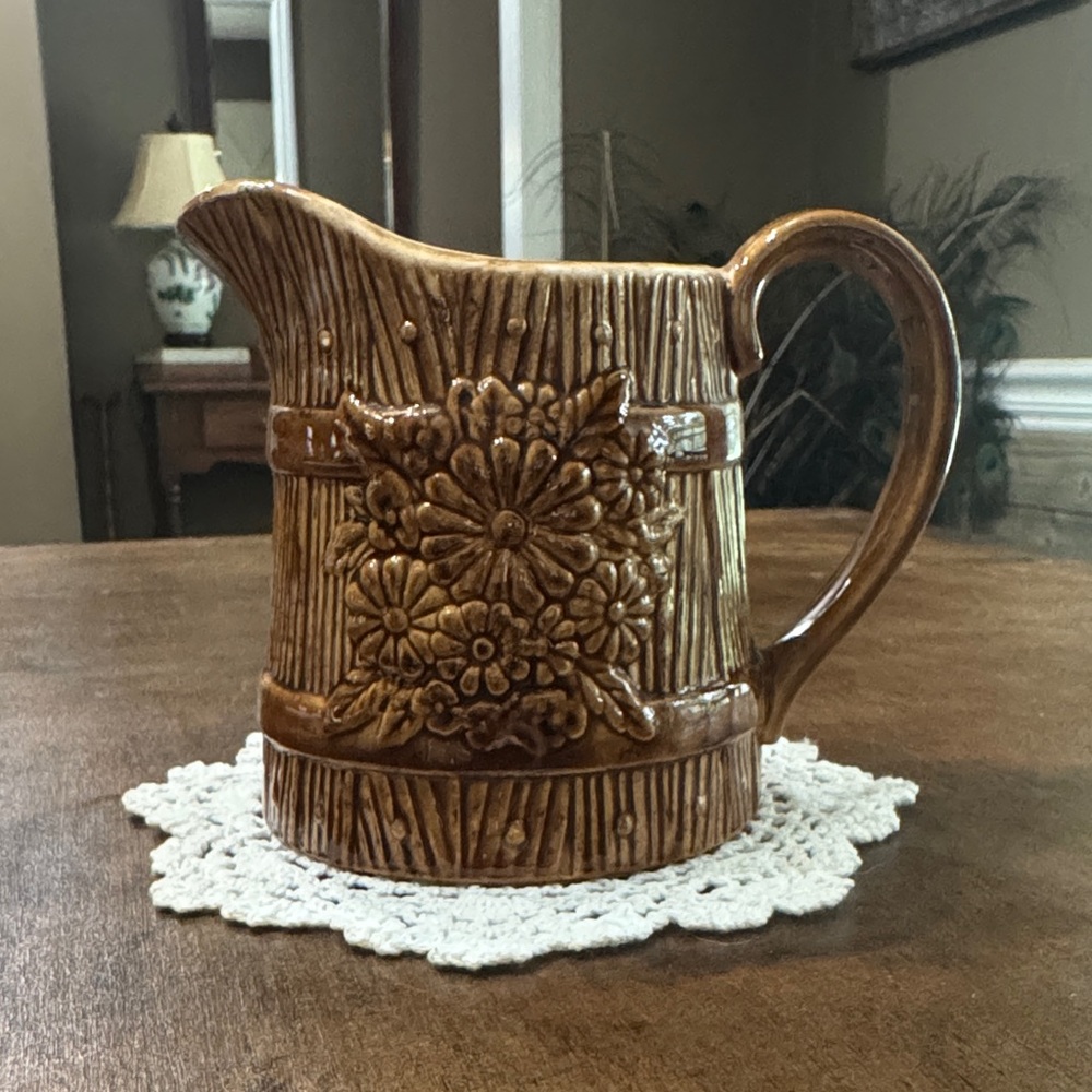Atlantic Mold wood barrel floral pitcher